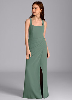 Azazie Mero Junior Eucalyptus Mermaid Pleated Chiffon Dress image6