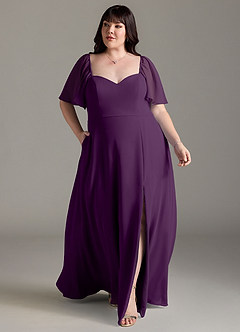 Azazie Chloe Bridesmaid Dresses Grape A-Line Sweetheart Neckline Chiffon Dress image7