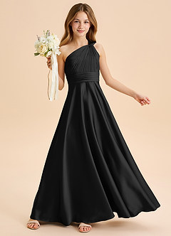 Azazie Charlize Junior Vestido de Negro de Satén Elástico de Corte en A con Plisado image1