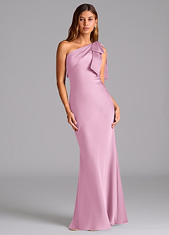 Azazie Yuanna Bridesmaid Dresses Candy Pink Mermaid One Shoulder Stretch Satin Dress image1