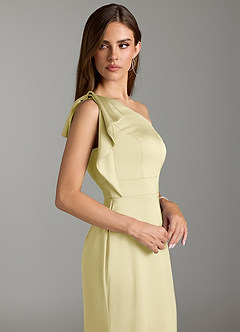 Azazie Rinna Bridesmaid Dresses Lemon Sorbet Mermaid Ruched Stretch Satin Dress image5