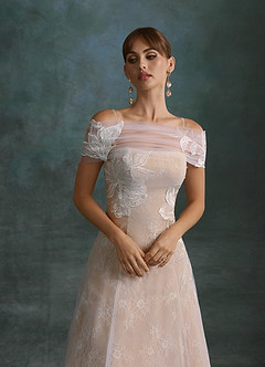Azazie Berkely Trouwjurken Jurk van Tule met A-Lijn Off-shoulder Diamant Wit Naakt image7