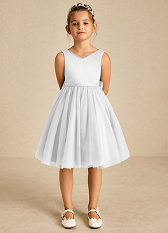 Azazie Sarina Robe Demoiselle D'honneur Fillette Robe Trapèze en Tulle Arc Blanc De Diamant image2