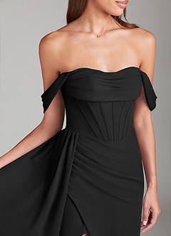 Azazie Amyra Bridesmaid Dresses Black Sheath Off the Shoulder Chiffon Convertible Dress image5