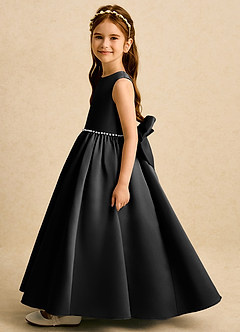 Azazie Daisies Jurken voor bloemenmeisjes Baljurk Jurk van Mat Satijn Boog Zwart image4