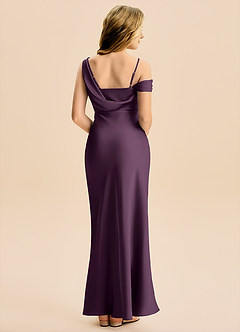 Azazie Madelyn Junior Plum Sheath Off the Shoulder Stretch Satin Dress image2