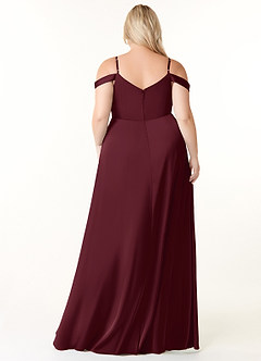 Azazie Ocean Bridesmaid Dresses Cabernet A-Line V-Neck Pleated Stretch Satin Dress image7