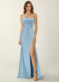 Esme Sky Blue Two-piece Corset Stretch Satin Mermaid Prom Dress image3