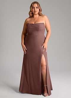 Azazie Saige Bridesmaid Dresses Espresso A-Line Off the Shoulder Chiffon Convertible Dress image16