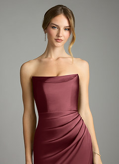 Azazie Leonis Bridesmaid Dresses Merlot Mermaid Pleated Stretch Satin Convertible Dress image4