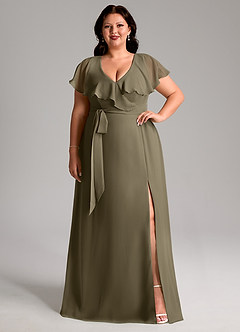 Azazie Lainey Bridesmaid Dresses Willow Green A-Line with Pockets Chiffon Dress image8