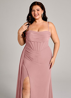 Azazie Amyra Bridesmaid Dresses Dusty Rose Sheath Off the Shoulder Chiffon Convertible Dress image10