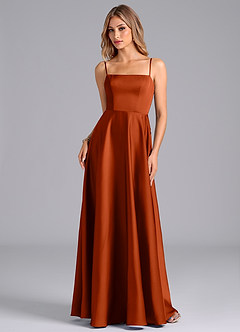 Azazie Elita Bridesmaid Dresses Paprika A-Line Pleated Stretch Satin Dress image6