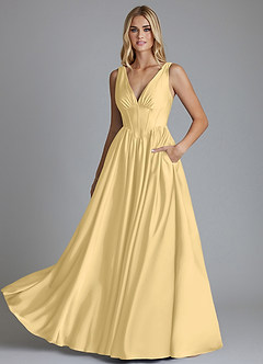 Azazie Delmie Brautjungfernkleider Eine Linie Korsett Stretch-Satin Kleid Butter image6