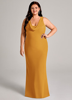 Azazie Rylina Vestidos de madrinha de casamento Vestido Caramelo de Chiffon de sereia com Plissado image7