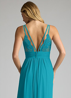 Azazie Maren Allure Bridesmaid Dresses Jade A-Line V-Neck Lace Chiffon Dress image2