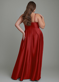 Azazie Elle Bridesmaid Dresses Pomegranate A-Line Pleated Stretch Satin Dress image9