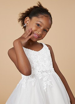 Azazie Minka Flower Girl Dresses Diamond White A-Line Lace Tulle Dress image4