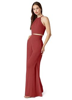 Azazie Kenzi Jurken voor bruidsmeisjes Jumpsuit van Chiffon Geplooid Roest image3
