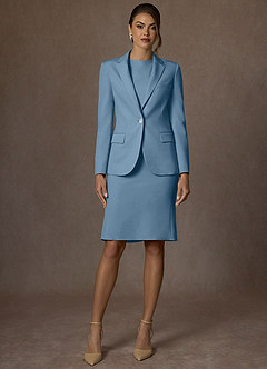 front Kennedy Azul Acero Conjunto de chaqueta y vestido estructurados y elásticos