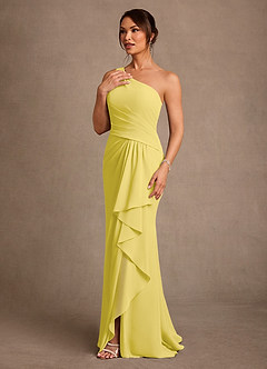 Azazie Floy Mother of the Bride Dresses Canary Sheath One Shoulder Chiffon Dress image2