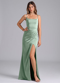 Azazie Donielle Bridesmaid Dresses Agave Mermaid Corset Stretch Satin Dress image1