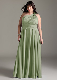Azazie Charlize Bridesmaid Dresses Dusty Sage A-Line One Shoulder Stretch Satin Dress image13