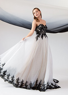 Azazie Adelaide Wedding Dresses Black Nude A-Line Lace Tulle Dress image3