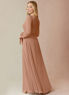 Azazie Leonia Brautjungfernkleider A-Linie Langarm Chiffon Kleid Champagner Rosa image6