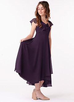 Azazie Posie Junior Plum A-Line Ruched Chiffon Dress image3