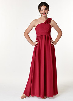 Azazie Flower Junior Scarlet A-Line Pleated Chiffon Dress image1
