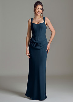 Azazie Niamh Bridesmaid Dresses Dark Navy Mermaid Corset Chiffon Dress image5
