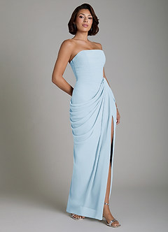 Azazie Nyra Robes de demoiselle d'honneur Robe Fourreau en Mousseline de soie Corset Bleu Ciel image7