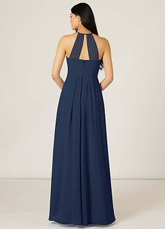 Azazie Sarah Robes de demoiselle d'honneur Robe Empire en Mousseline de soie Plissée Bleu Marine Foncé image2