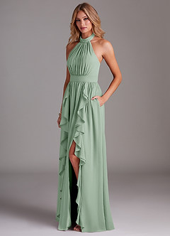 Azazie Avary Bridesmaid Dresses Agave A-Line Pleated Chiffon Dress image2