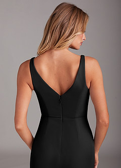 Azazie Leandra Bridesmaid Dresses Black Mermaid V-Neck Pleated Mesh Dress image7