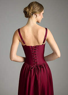 Azazie Evadina Bridesmaid Dresses Burgundy A-Line Corset Stretch Satin Dress image6