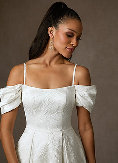 Azazie Efina Wedding Dresses Diamond White Ball-Gown Floral Jacquard Dress image7