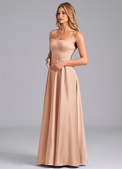 Azazie Elita Robes de demoiselle d'honneur Robe Trapèze en Satin extensible Plissée Or Rose image4