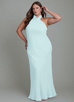 Azazie Velli Bridesmaid Dresses Sea Glass Mermaid High Neck Chiffon Dress image10
