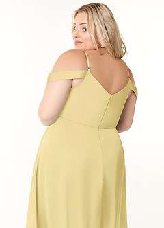 Azazie Ocean Bridesmaid Dresses Lemon Sorbet A-Line V-Neck Pleated Stretch Satin Dress image11
