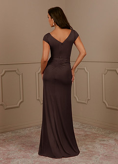 Azazie Roya Mother of the Bride Dresses Ganache Mermaid V-Neck Pleated Mesh Dress image4