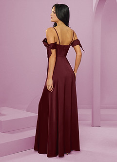 Barbie ♥ Azazie Bridesmaid Dresses Cabernet A-Line Off the Shoulder Stretch Satin Dress image2