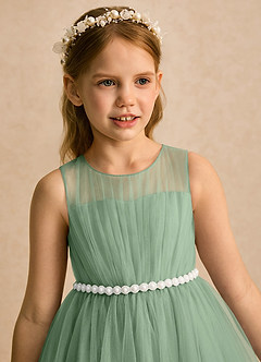 Azazie Heidi Sukienki dla dziewczynek sypiących kwiaty Litera A Plisowana Tiul Długość kostki Sukienka image6