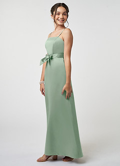 Azazie Anina Junior Agave A-Line Bow Stretch Satin Dress image4