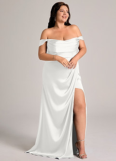 Azazie Johana Robes de demoiselle d'honneur Robe Sirène Convertible en Satin extensible Épaule décolletée Blanc image11