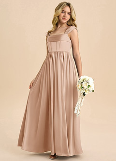 Azazie Hattie Junior English Rose A-Line Pleated Stretch Satin Dress image6