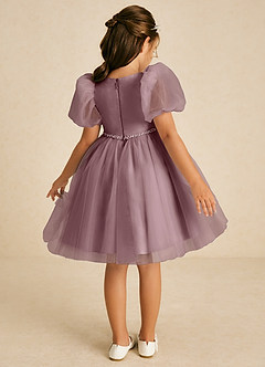 Azazie Blondie Flower Girl Dresses Dusty Rose A-Line with Sleeves Tulle Dress image2