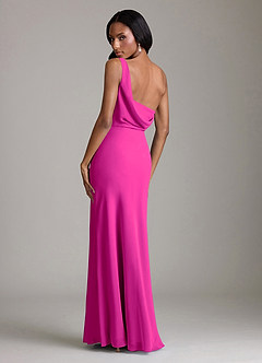 Azazie Madelyn Bridesmaid Dresses Fuchsia Mermaid One Shoulder Chiffon Convertible Dress image9