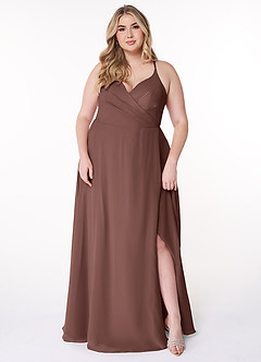 Azazie Davis Bridesmaid Dresses Espresso A-Line V-Neck Chiffon Dress image7